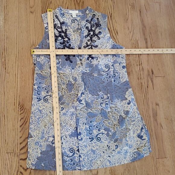 CHARTER CLUB EMBROIDERED COTTON FLORAL TUNIC SIZE 10 BOHO BLUE BEIGE SLEEVELESS - Picture 8 of 8